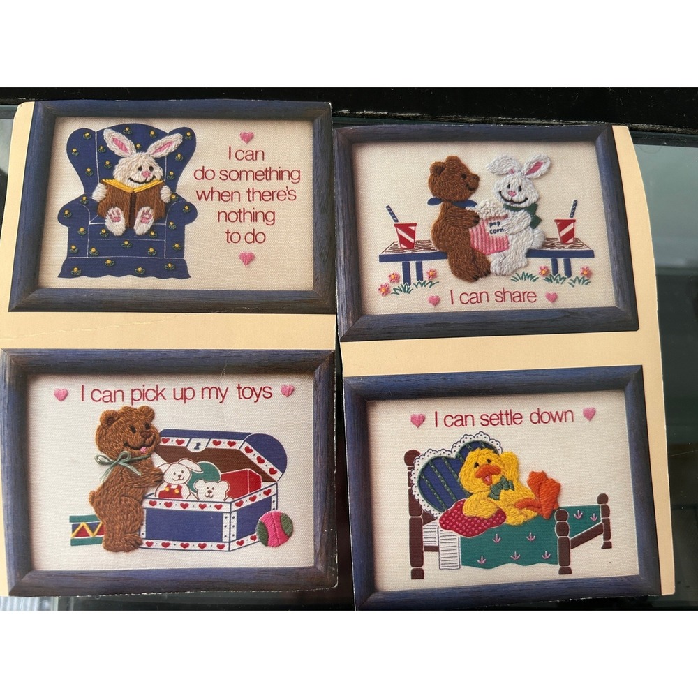 Vintage 1988 The Creative Circle I Can Embroidery Kit Bears Bunny Duck Nursery
